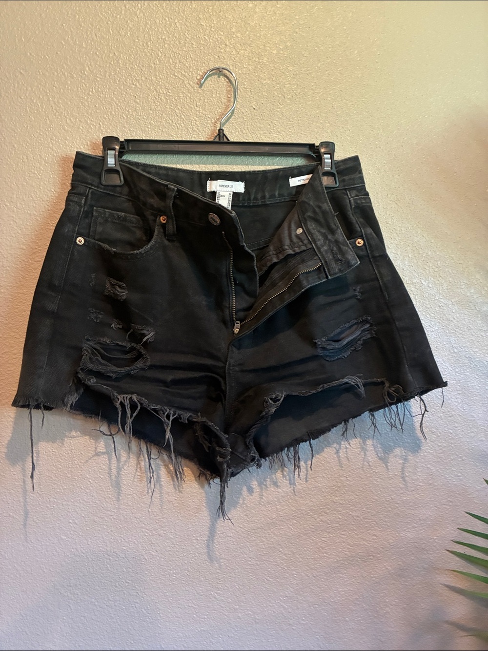 Forever 21 Black Distressed Cutoff Denim Shorts